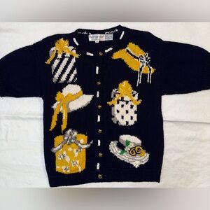 Vintage EAGLES EYE Novelty Hat cardigan sweater 80s 90s Whimsical knit.